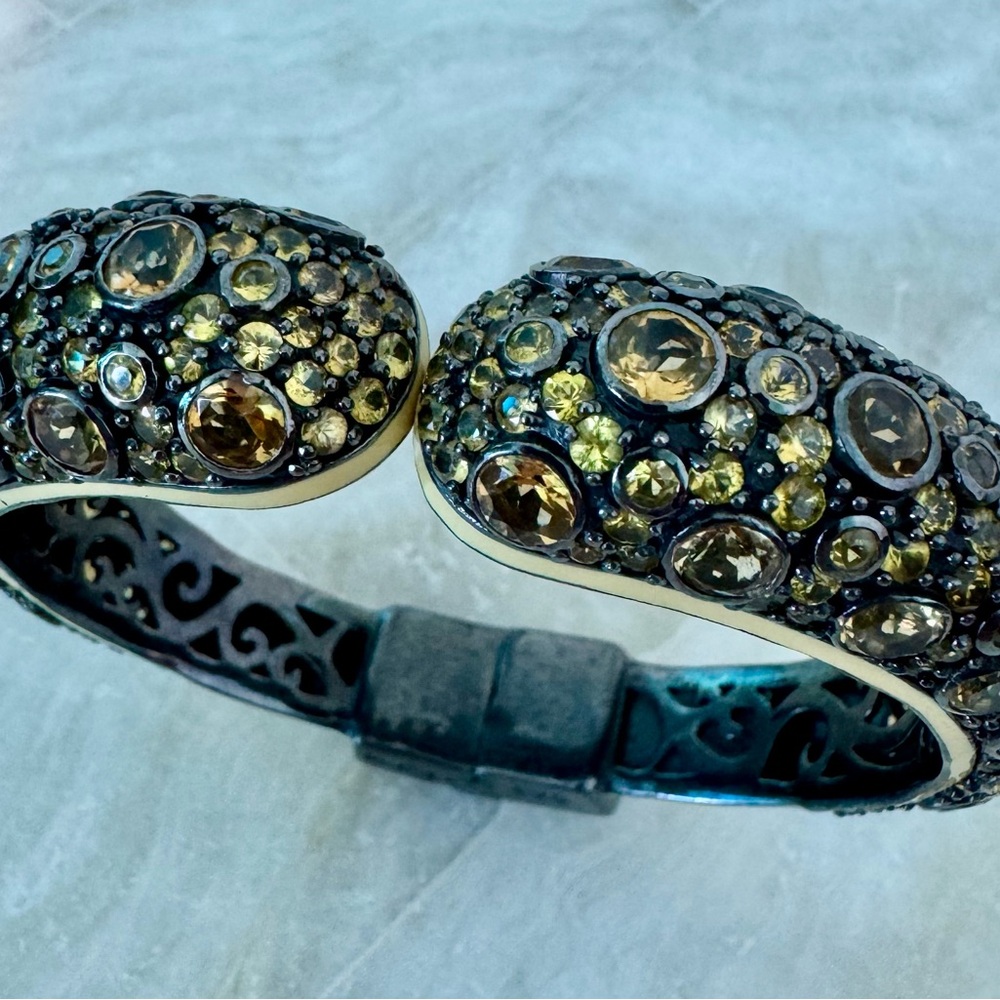 M.C.L.Fabulous bangle bracelet made of yellow sapphire, enamel in 925 sterling
